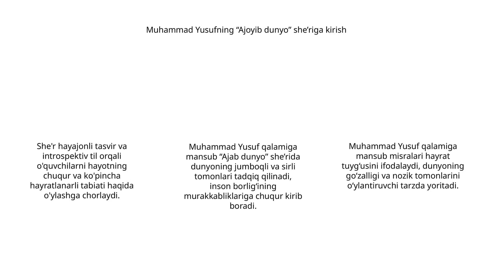 Muhammad Yusufning “Ajoyib dunyo” she’riga kirish
