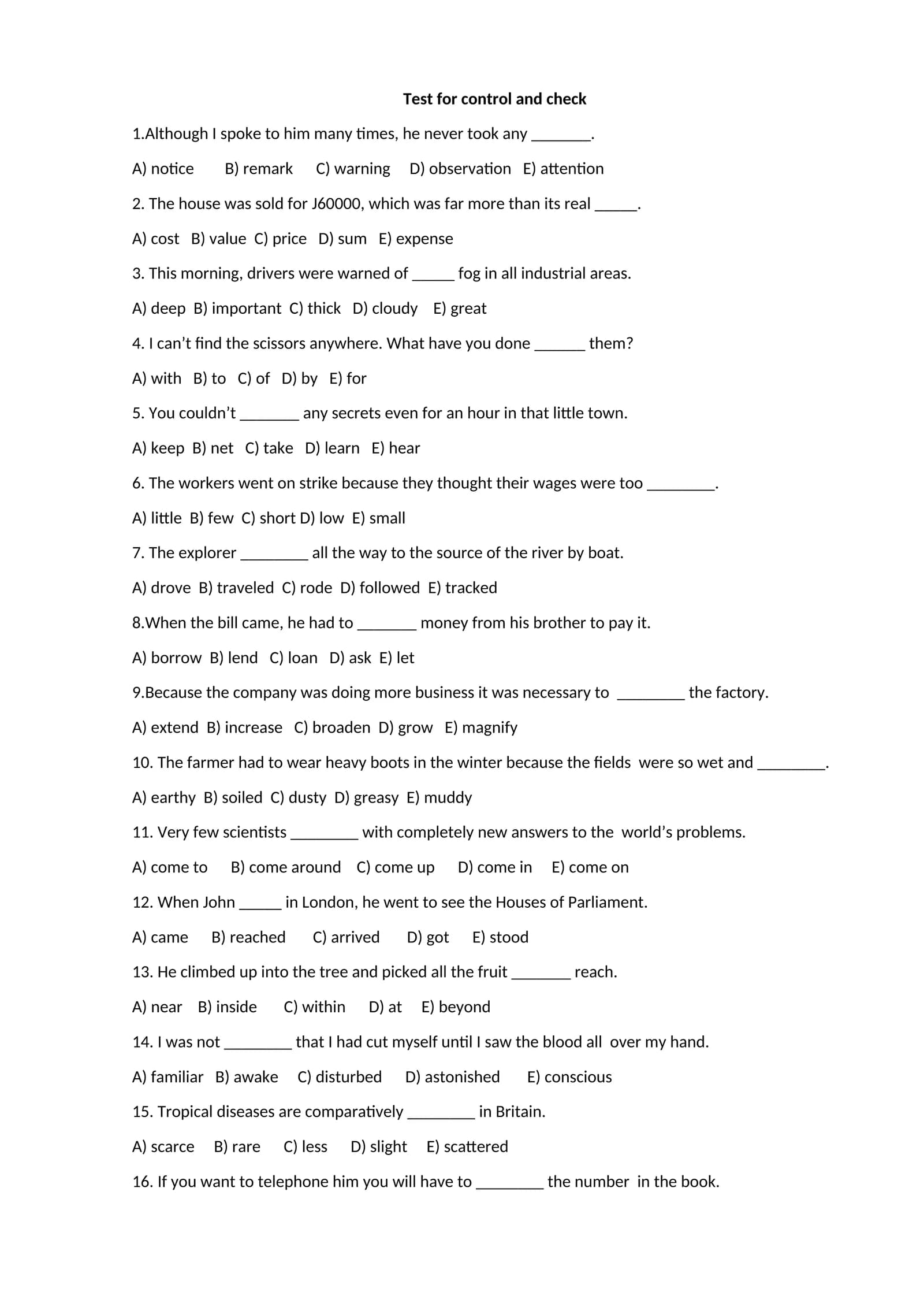Test for control and check