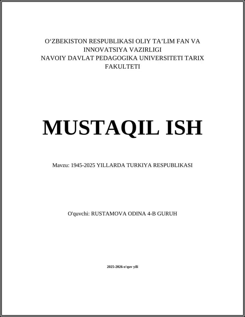 1945-2025 YILLARDA TURKIYA RESPUBLIKASI