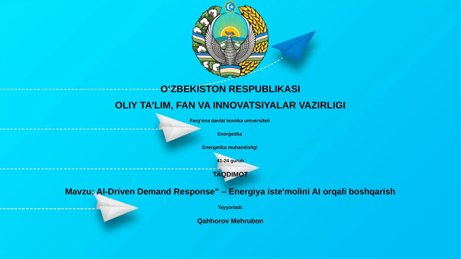AI-Driven Demand Response" – Energiya iste'molini AI orqali boshqarish
