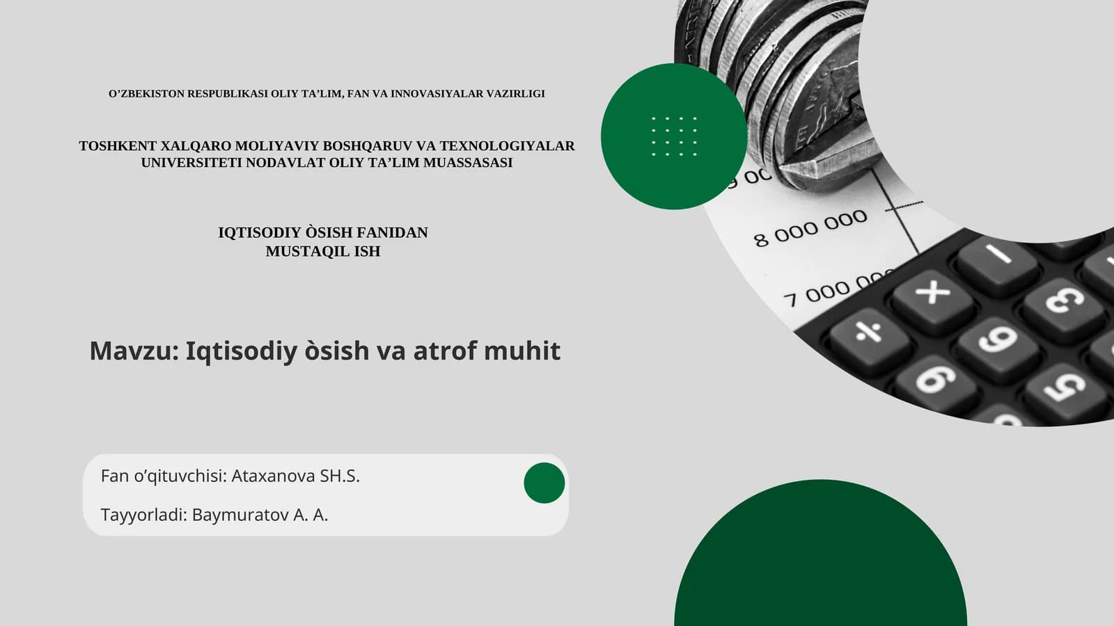 IQTISODIY ÒSISH FANIDAN MUSTAQIL ISH