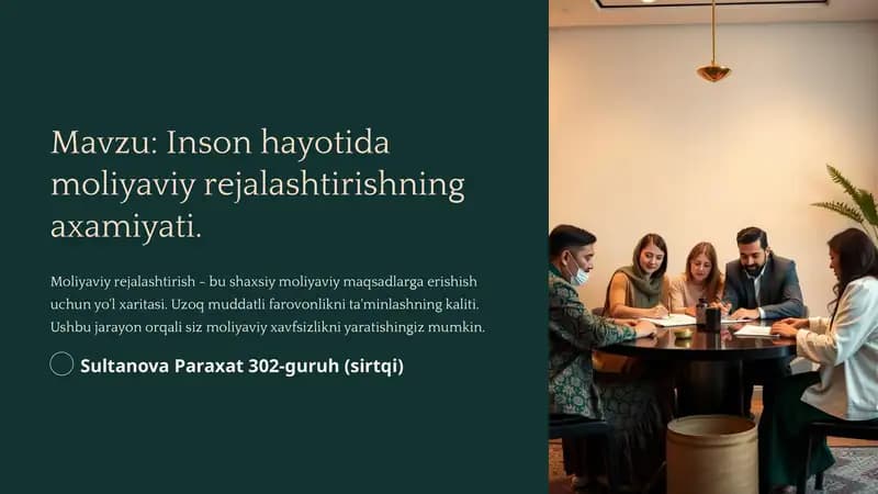 Inson hayotida moliyaviy rejalashtirishning axamiyati