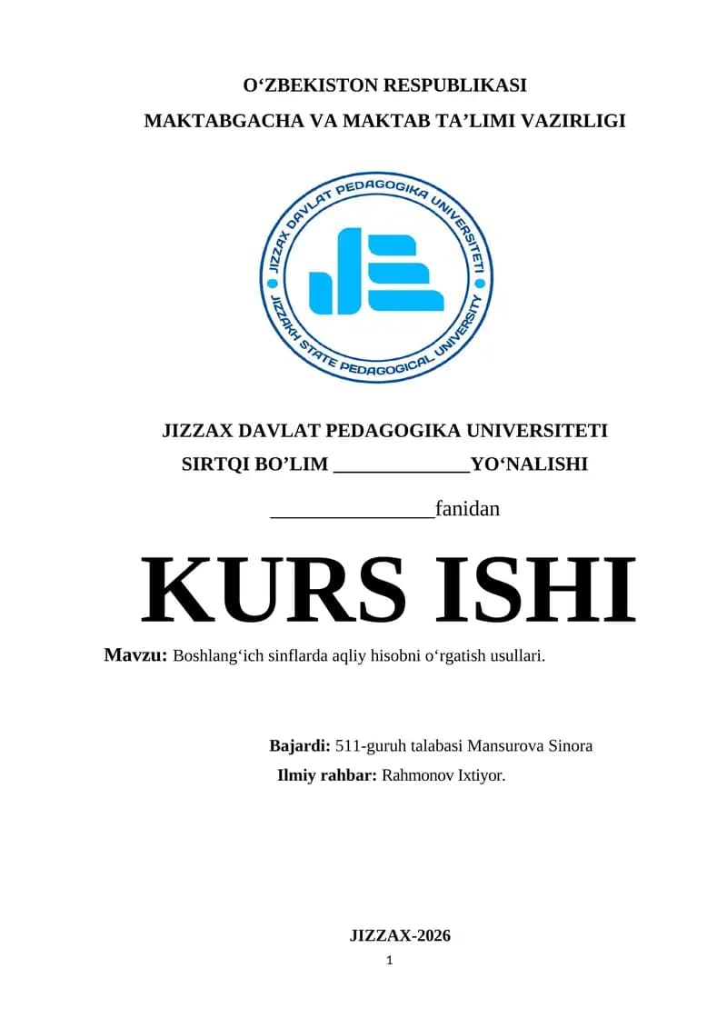 Boshlangʻich sinflarda aqliy hisobni oʻrgatish usullari