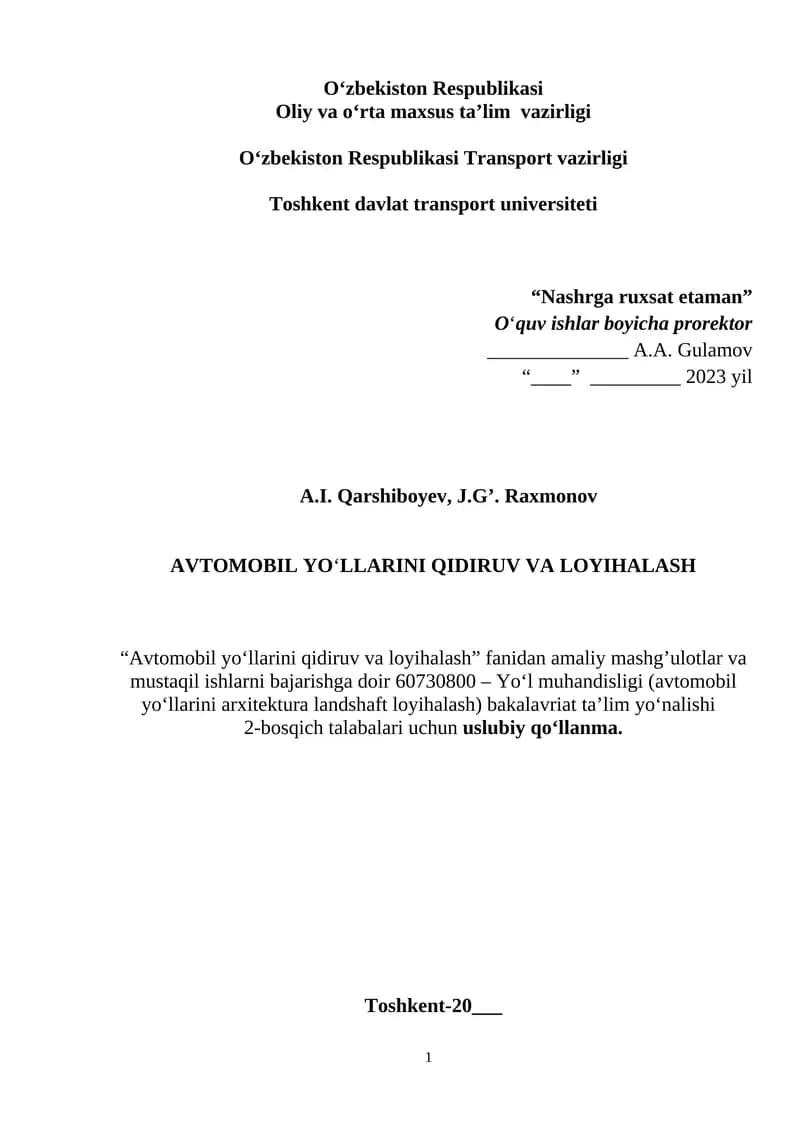 Avtomobil yo‘llarini qidiruv va loyihalash