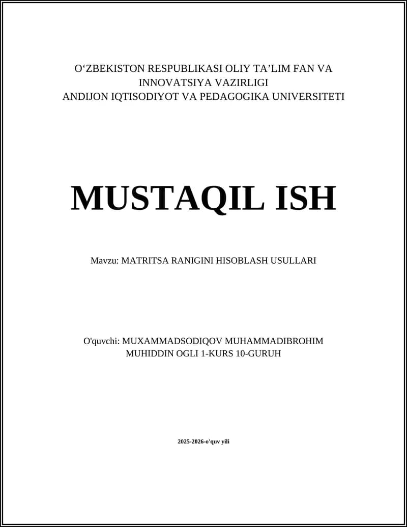 MATRITSA RANIGINI HISOBLASH USULLARI