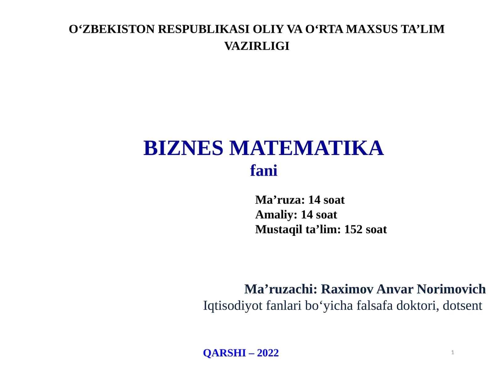 BIZNES MATEMATIKA