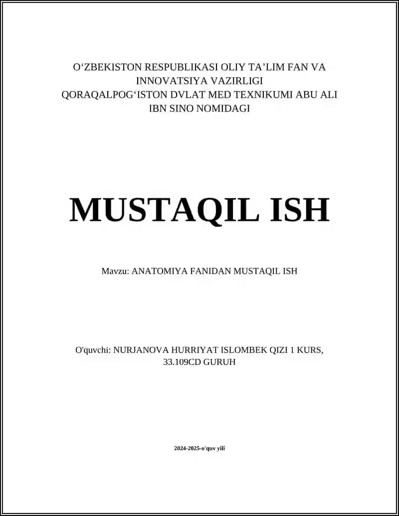 ANATOMIYA FANIDAN MUSTAQIL ISH