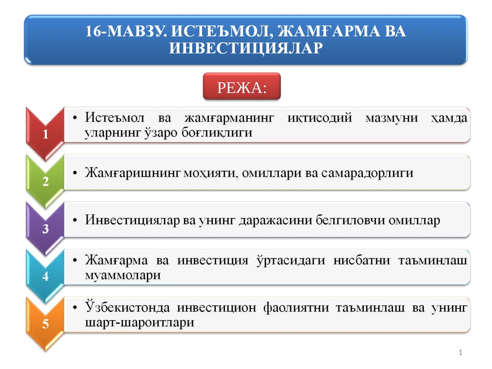 ИСТЕЪМОЛ, ЖАМҒАРМА ВА ИНВЕСТИЦИЯЛАР