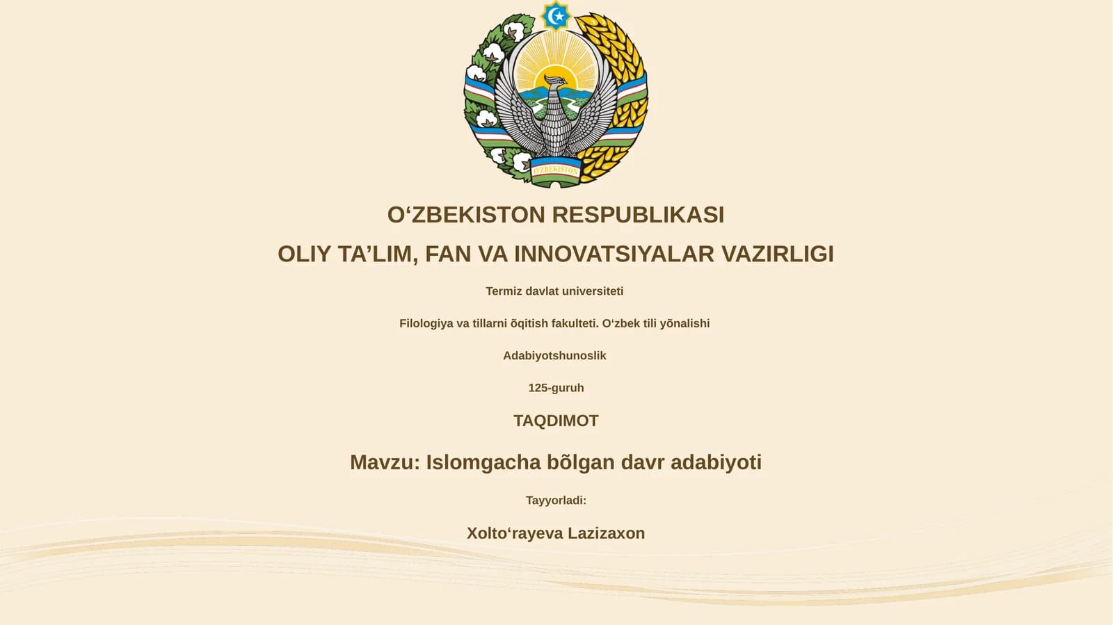 Islomgacha bõlgan davr adabiyoti