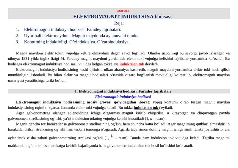 ELEKTROMAGNIT INDUKTSIYA hodisasi