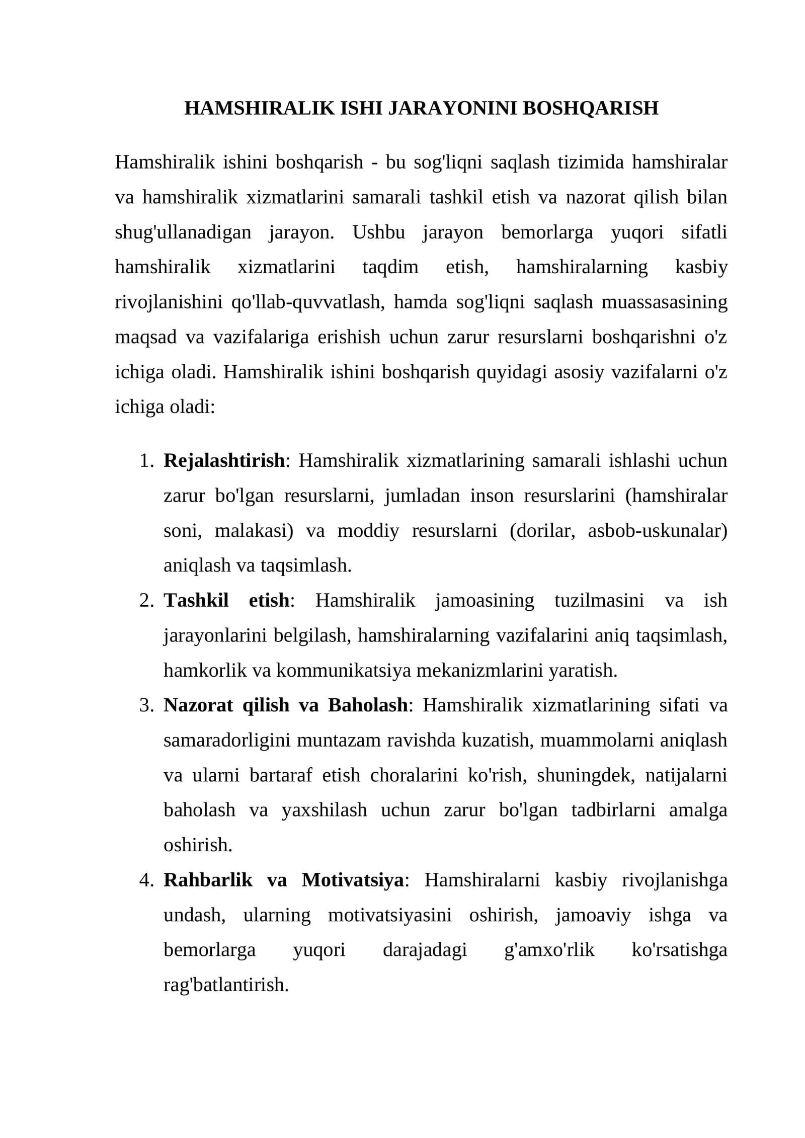 Hamshirlik ishini boshqarish