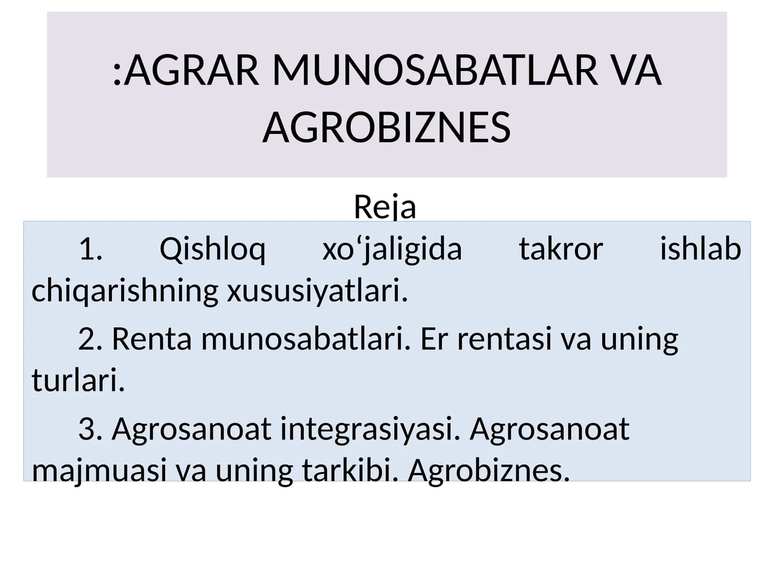 AGRAR MUNOSABATLAR VA AGROBIZNES