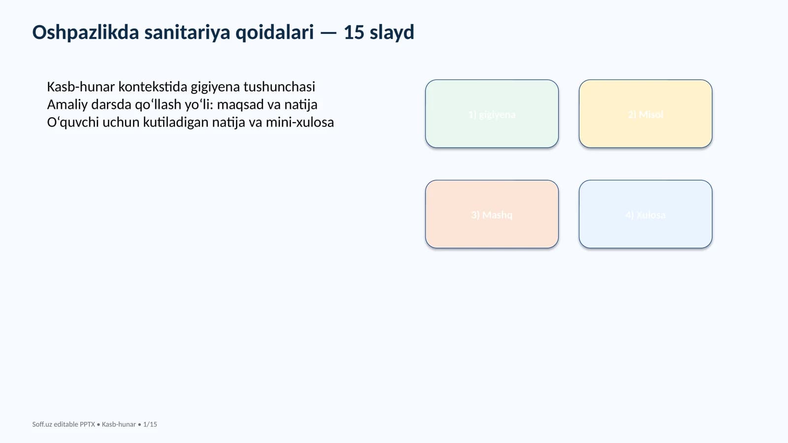 Oshpazlikda sanitariya qoidalari — 15 slayd