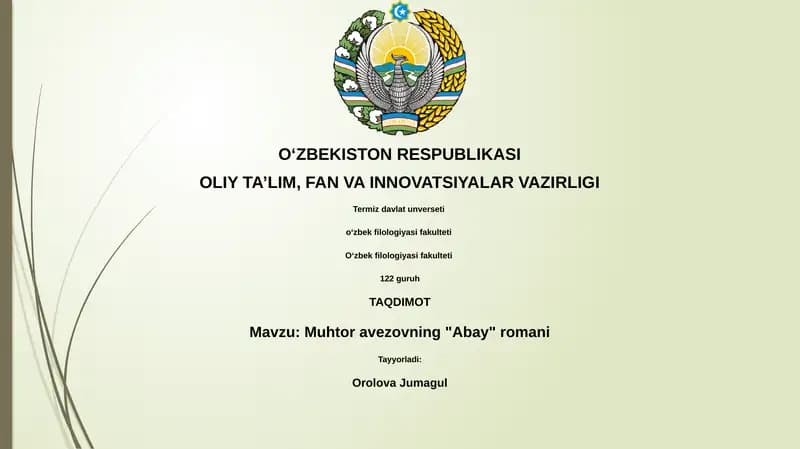 Muhtor avezovning "Abay" romani