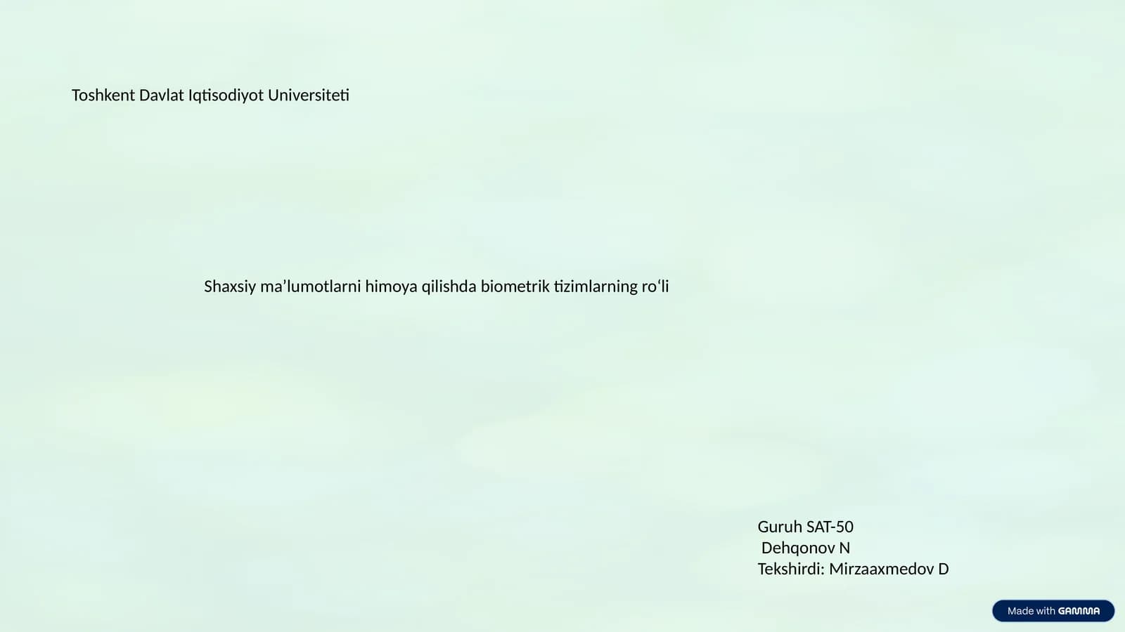 Shaxsiy ma'lumotlarni himoya qilishda biometrik tizimlarning ro'li