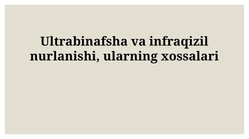 Ultraviyole va infraqizil nurlanish