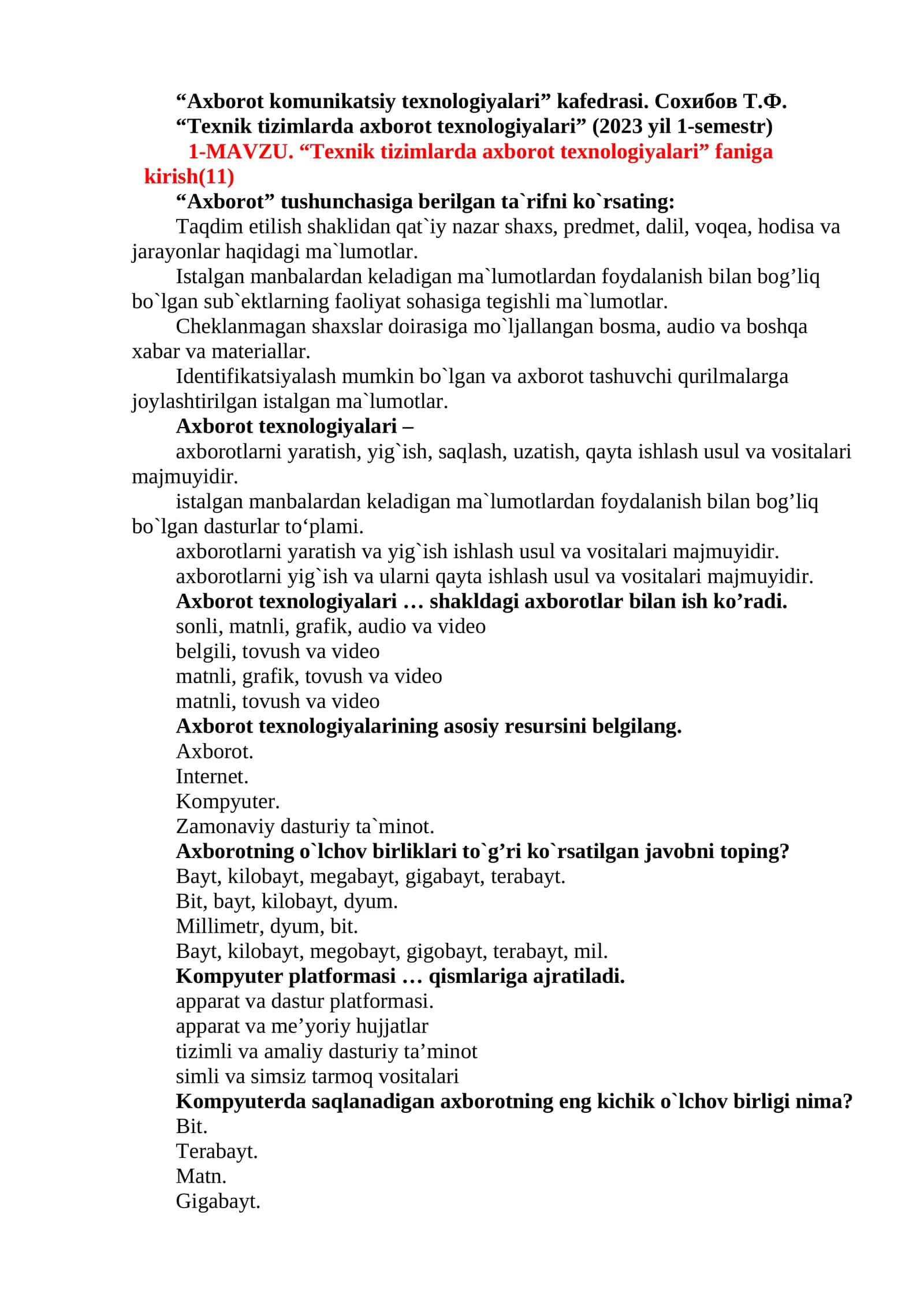 Texnik tizimlarda axborot texnologiyalari