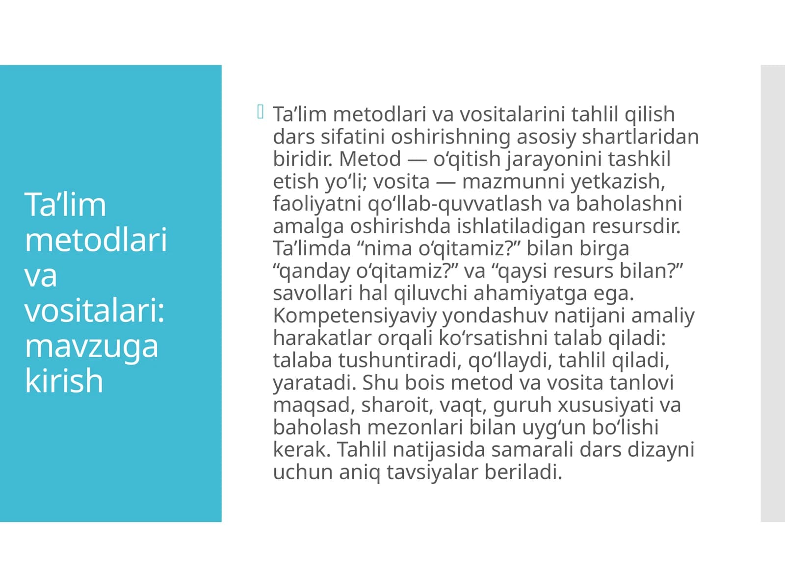 Ta’lim metodlari va vositalari