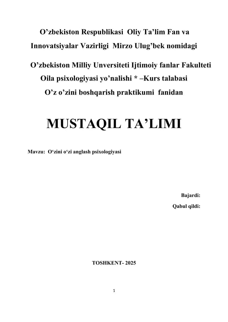 O‘zini o‘zi anglash psixologiyasi