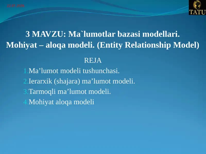 Ma`lumotlarbazasimodellari