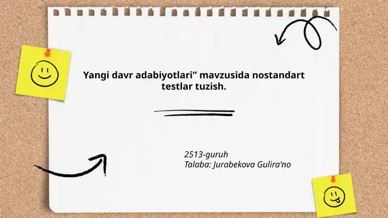 Yangi davr adabiyotlari uchun testlar