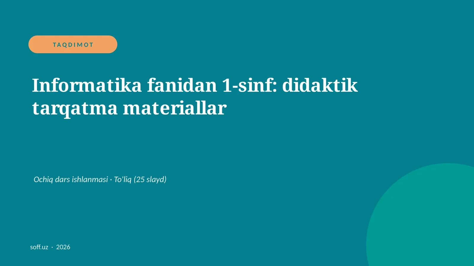 Informatika fanidan 1-sinf: didaktik tarqatma materiallar