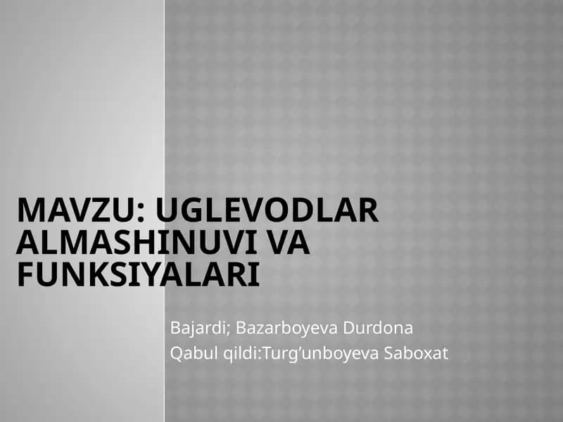 Uglevodlar almashinuvi va funksiyalari