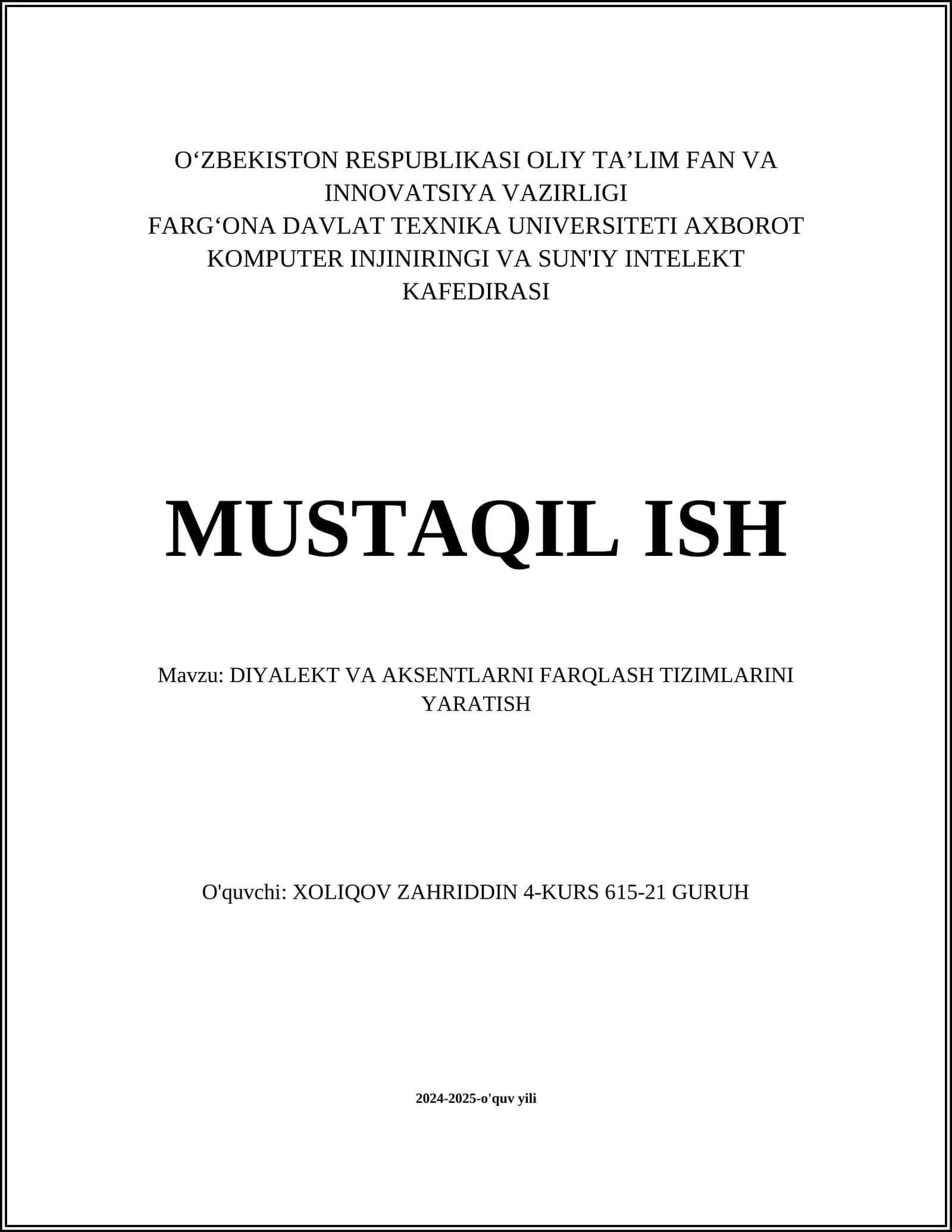 DIYALEKT VA AKSENTLARNI FARQLASH TIZIMLARINI YARATISH