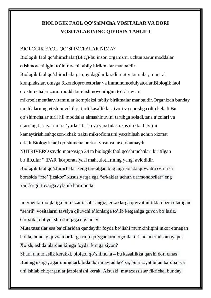 Biologik Faol Qo’shimchalar