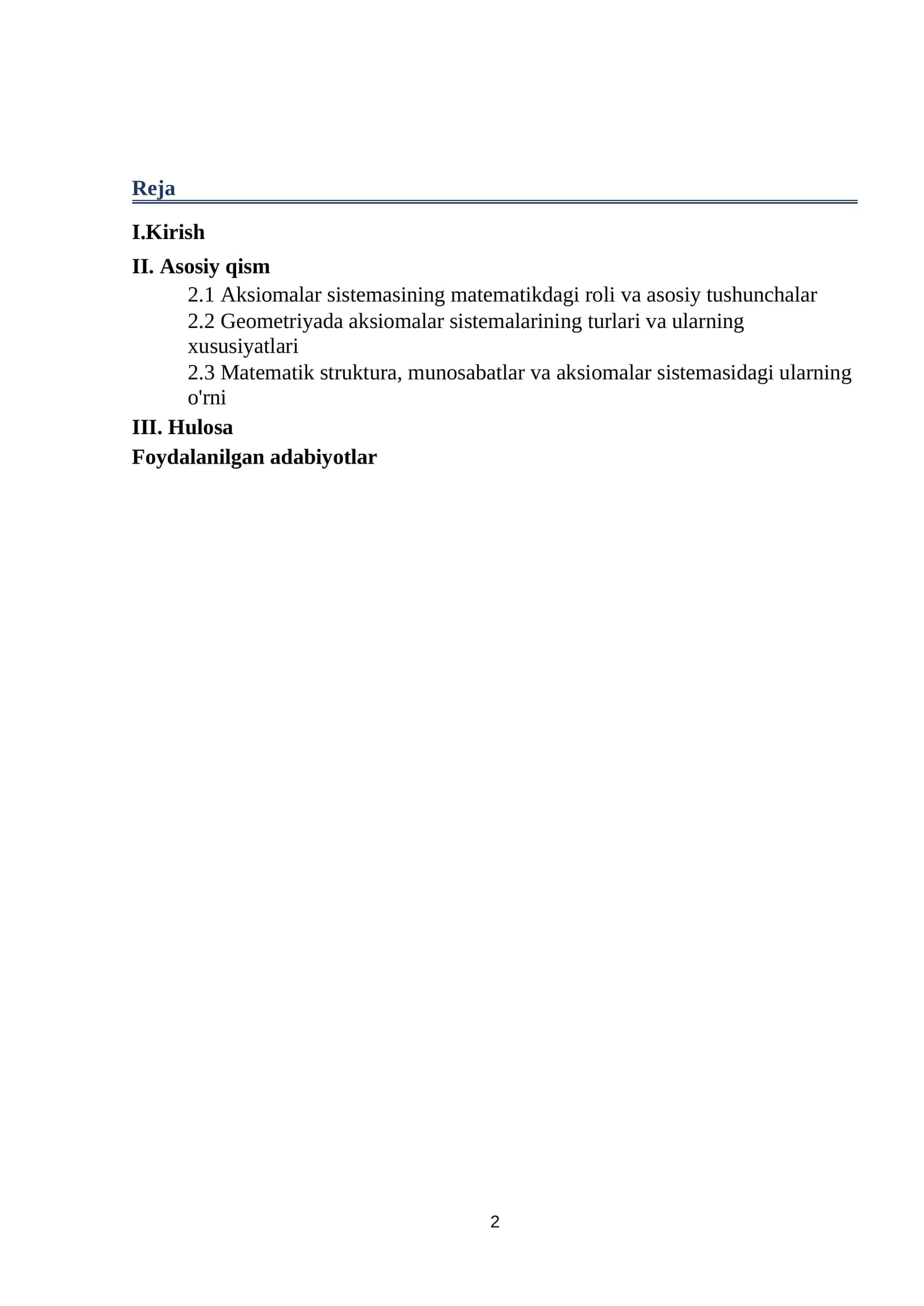 Matematik struktura va geometriyada aksiomalar sistemasida munosabatlar