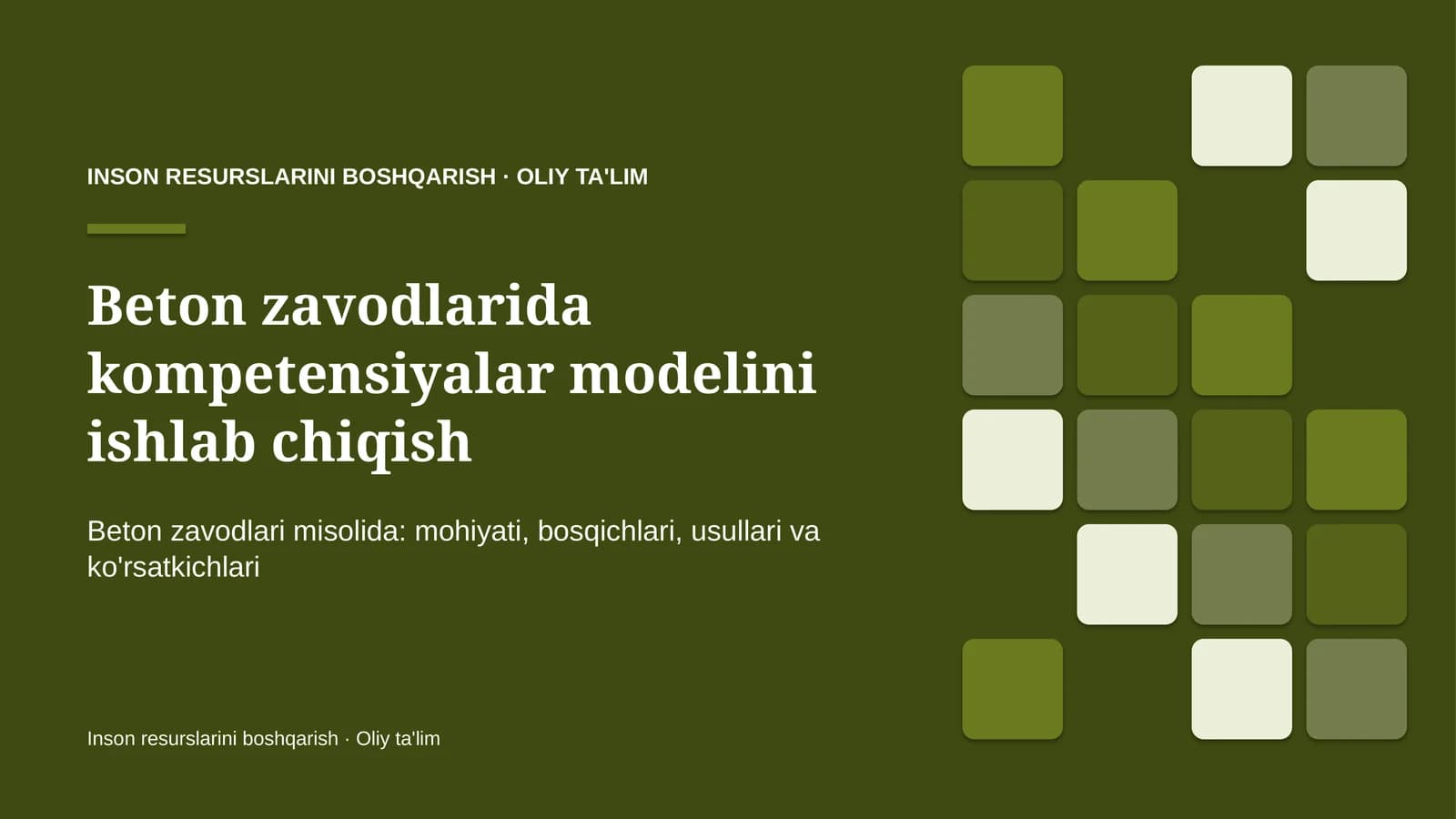 Beton zavodlarida kompetensiyalar modelini ishlab chiqish