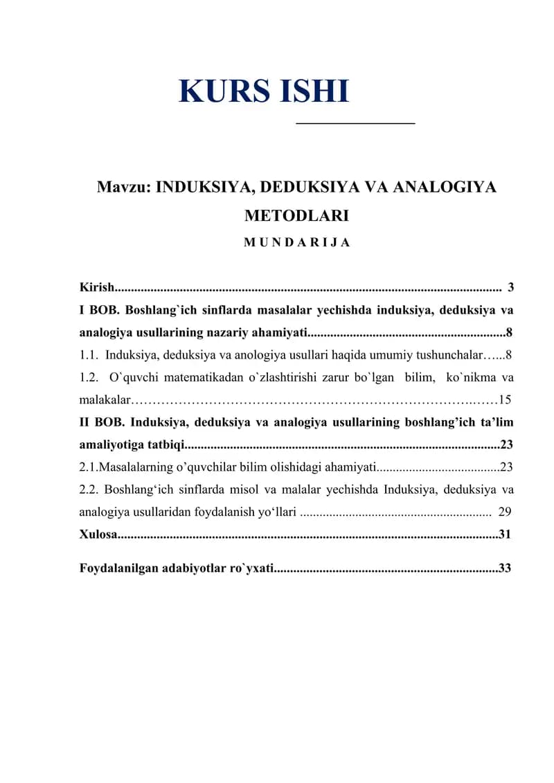 INDUKSIYA, DEDUKSIYA VA ANALOGIYA METODLARI