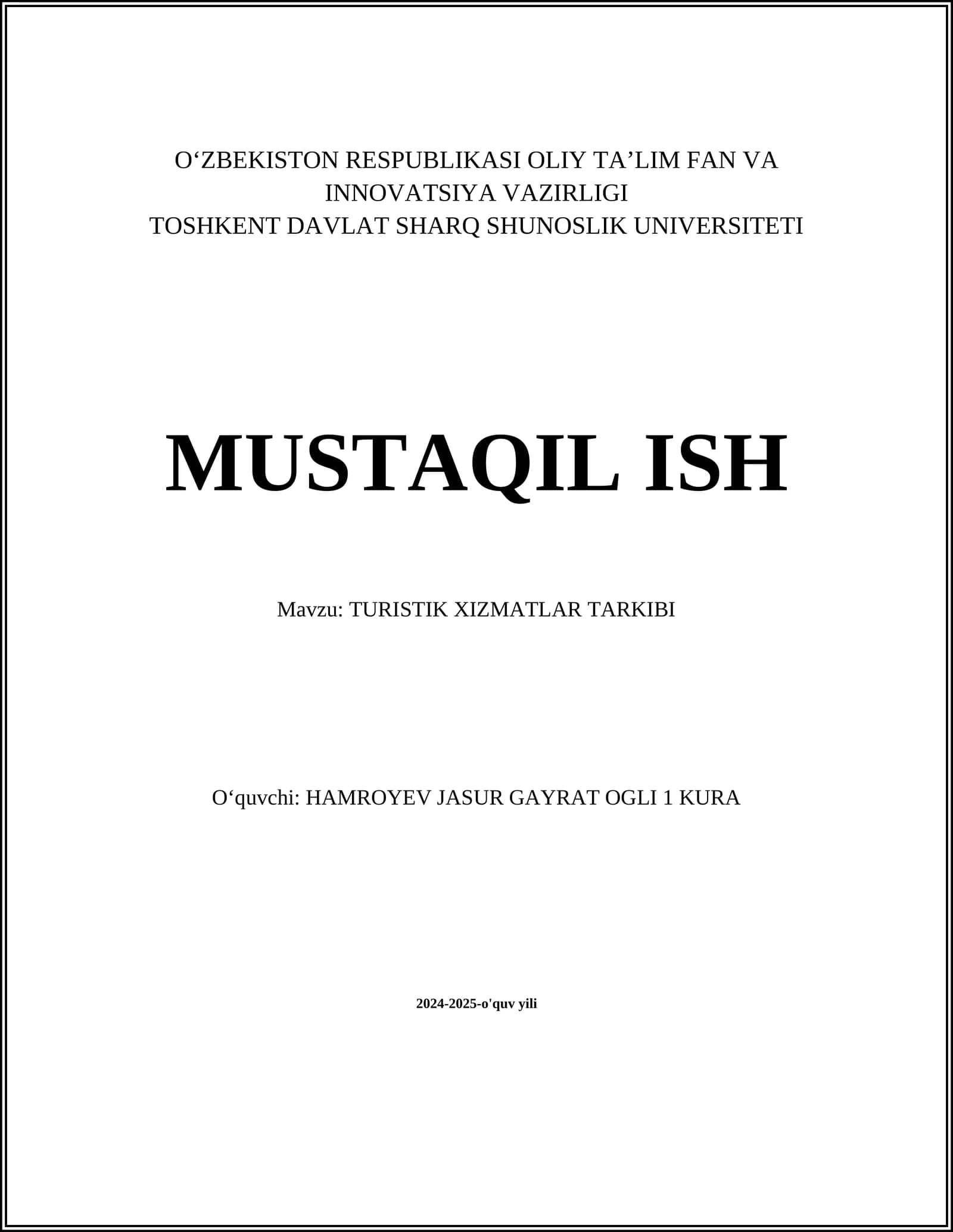 TURISTIK XIZMATLAR TARKIBI