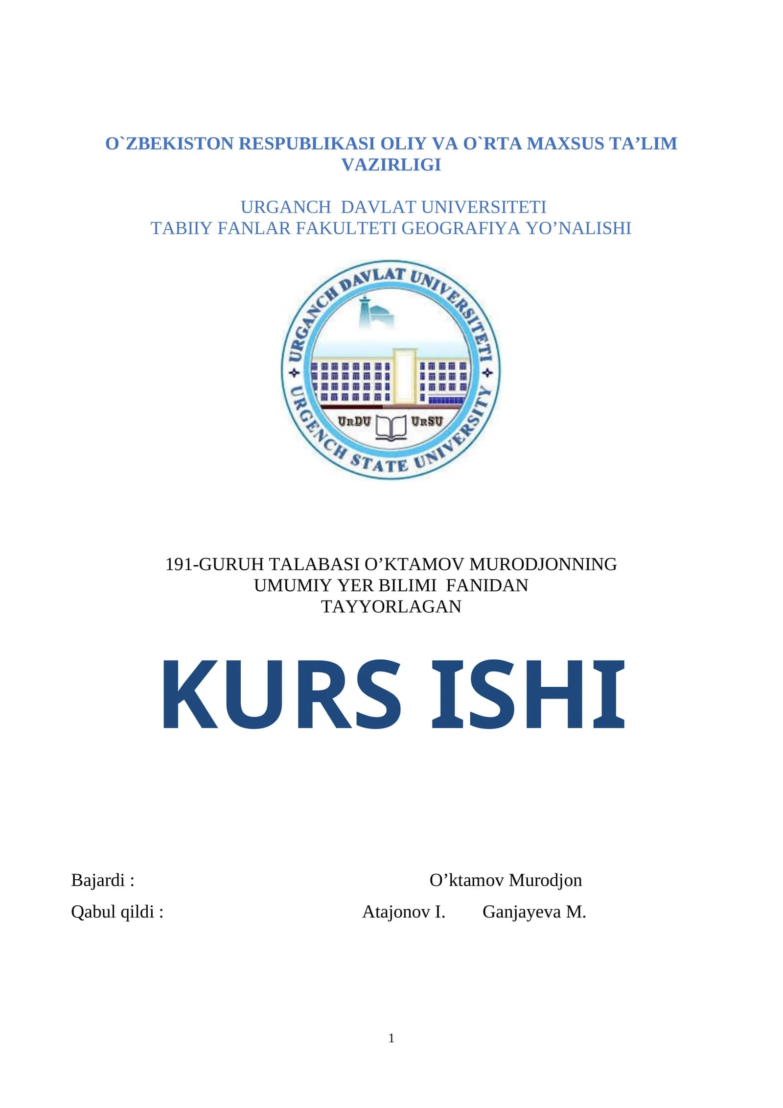 Gidrosfera va uning tarkibiy qismlari