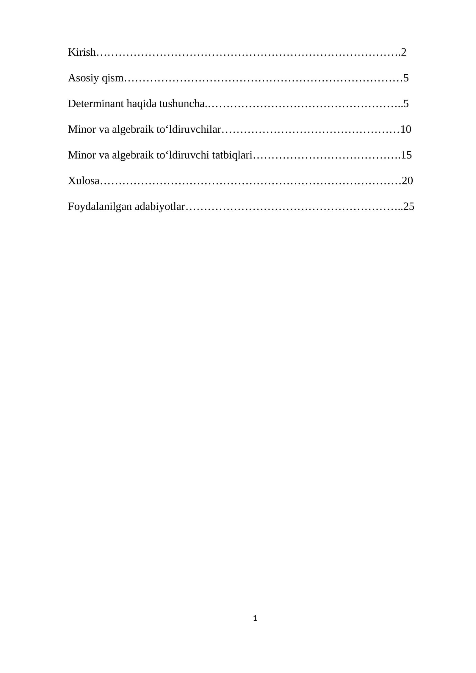 Minorlar va algebraik to'ldiruvchilar