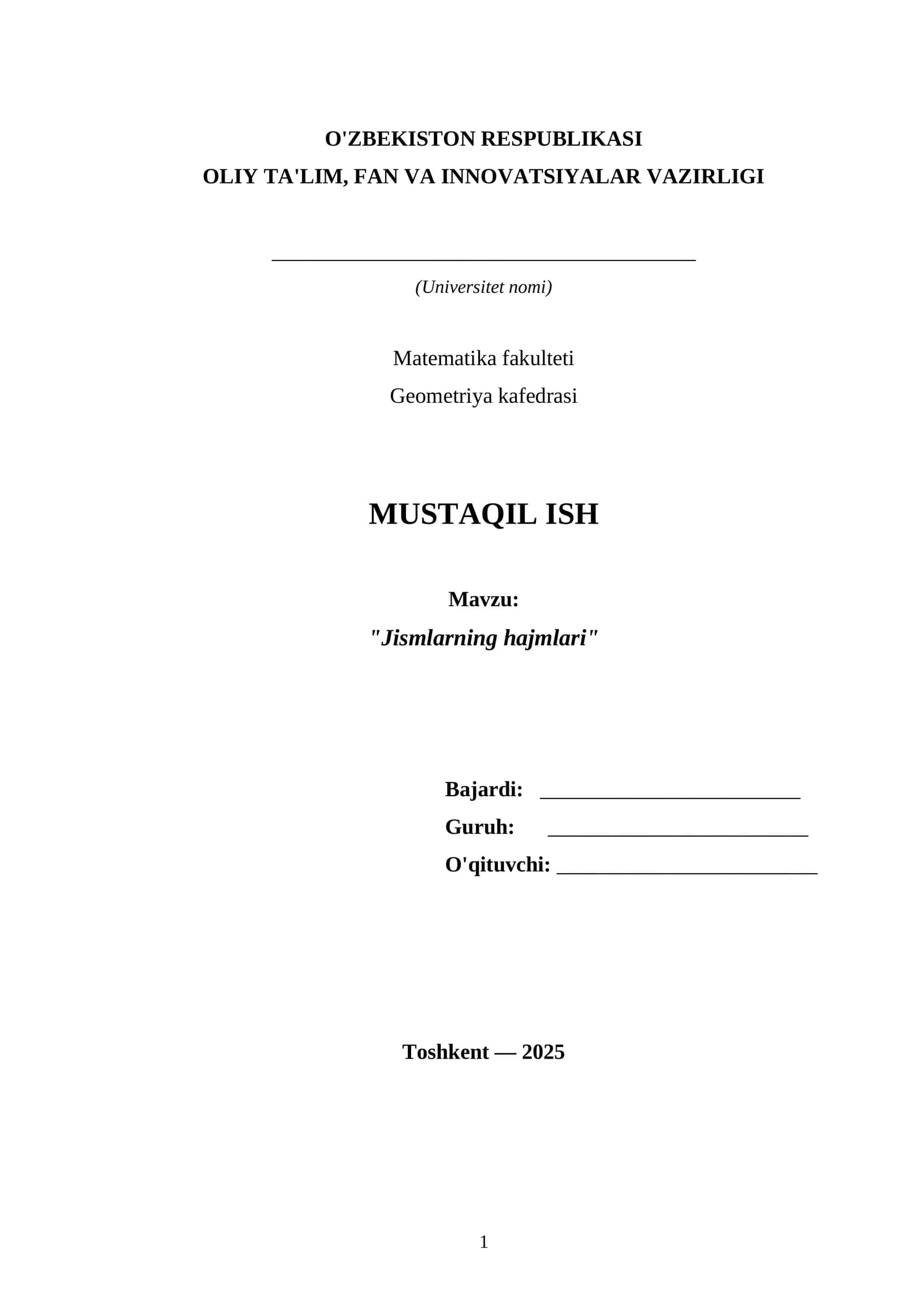 Jismlarning hajmlari