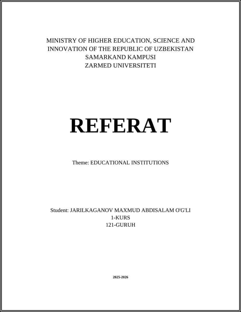 ZARMED UNIVERSITETI REFERAT
