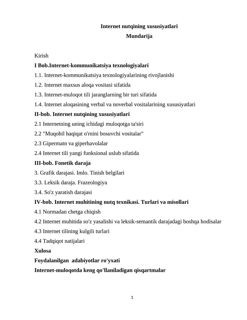 Internet nutqining xususiyatlari