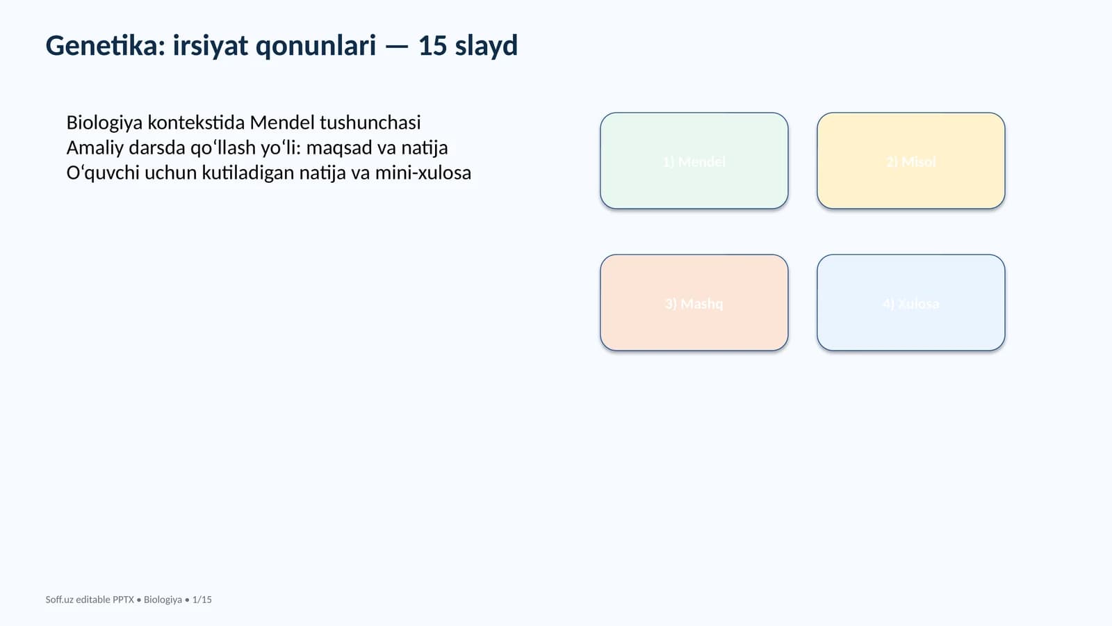 Genetika: irsiyat qonunlari — 15 slayd