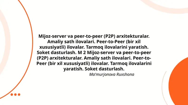 Mijoz-server va peer-to-peer (P2P) arxitekturalar