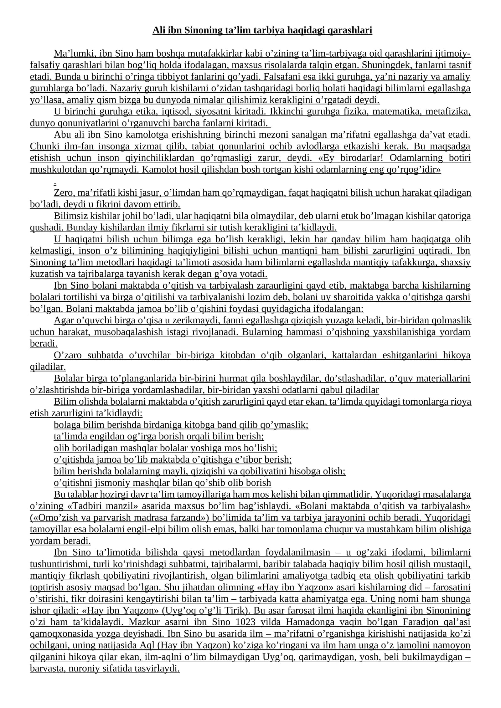 PEDAGOGIK QARASHLAR SHARQ MUTAFAKKIRLARI