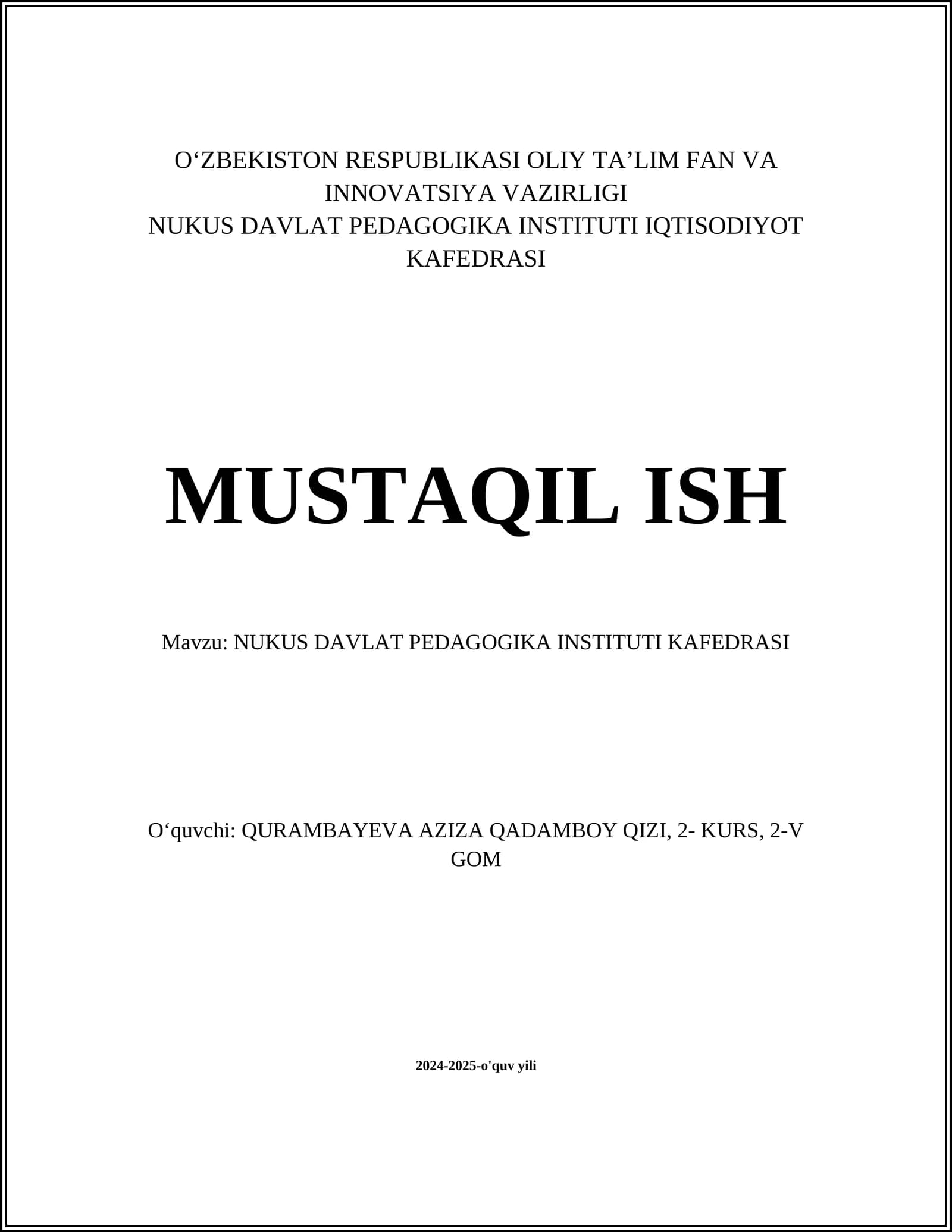 NUKUS DAVLAT PEDAGOGIKA INSTITUTI KAFEDRASI