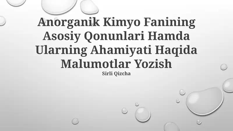 Anorganik Kimyo Fanining Asosiy Qonunlari
