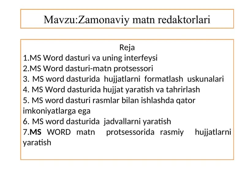 MS Word dasturi va uning interfeysi