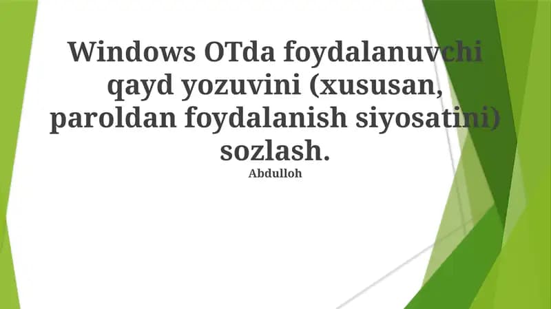 Windows OTda foydalanuvchi qayd yozuvini sozlash