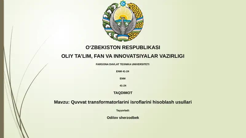 Quvvat transformatorlarini isroflarini hisoblash usullari