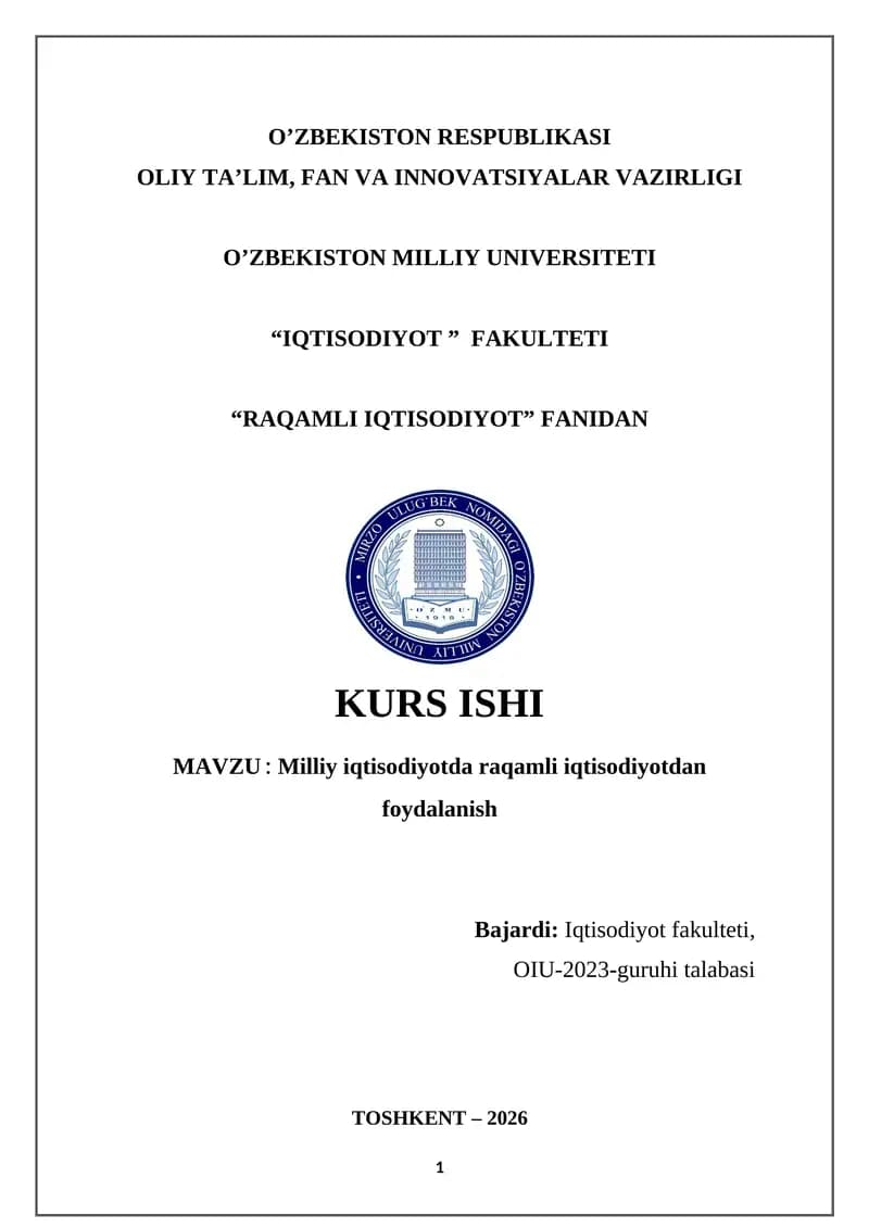 Milliy iqtisodiyotda raqamli iqtisodiyotdan foydalanish