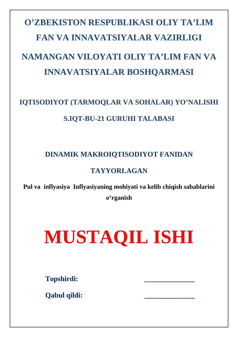 Dinamik Makro iqtisodiyot fanidan