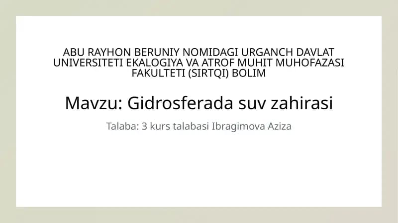 Gidrosferada suv zahirasi
