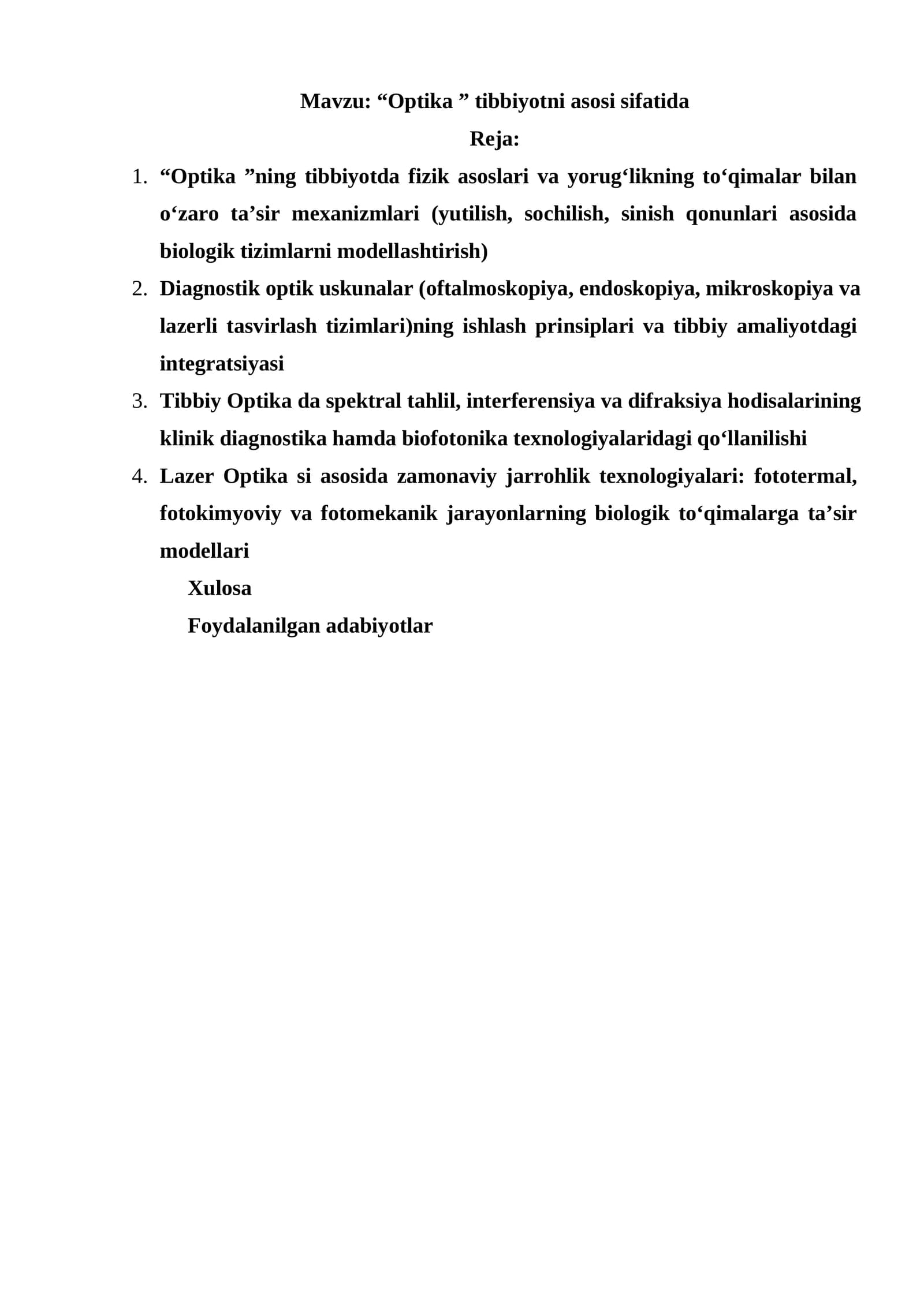 Optika tibbiyotni asosi sifatida
